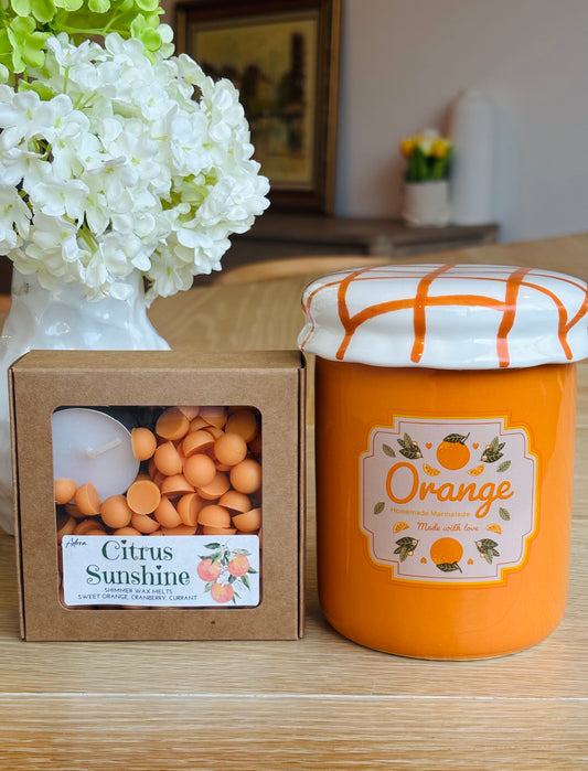 Orange Marmalade Jar Wax Warmer & Citrus Sunshine Wax Melt Set
