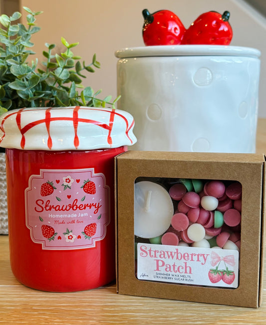 Strawberry Jam Jar Wax Warmer & Strawberry Patch Wax Melt Set